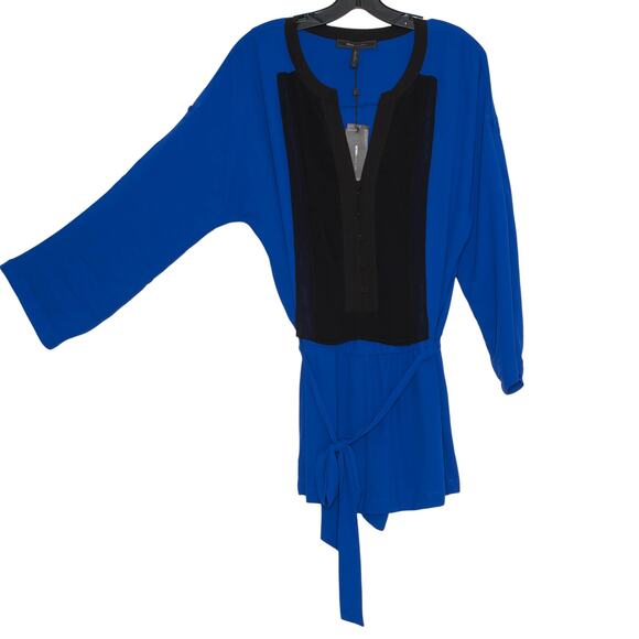 NWT BCBGMaxazria Romper Contemporary Minimalist Athleisure Tie Blue Black Small - Picture 6 of 7